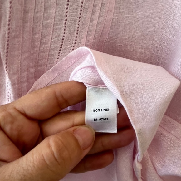 J.Jill Sz XL Love Linen Half Button Pleated Baby Pink Top Crew Neck Tunic Blouse - Picture 5 of 8